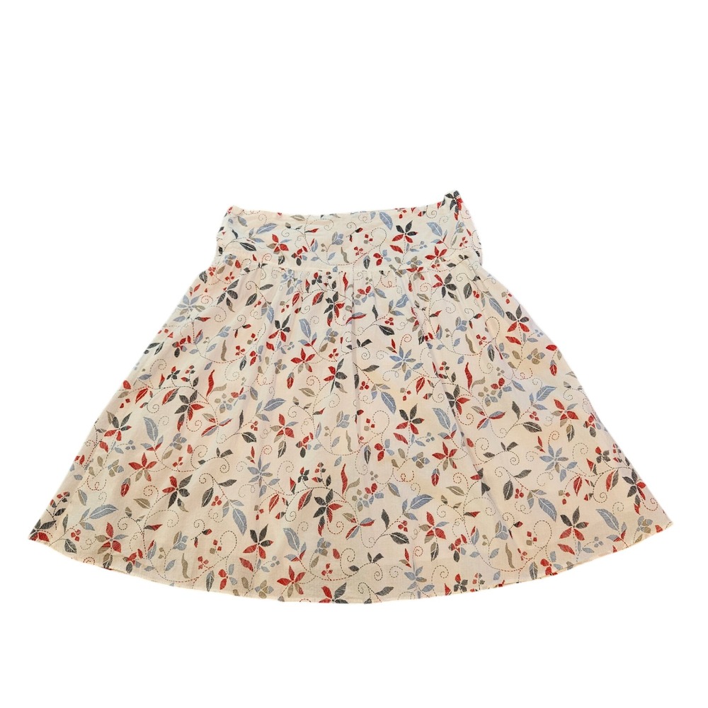 White Floral‎ Leaf Print A-Line Skirt Red Blue Cottagecore Boho Flare